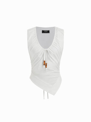 Cotton Cotton-Blend U-neckline Beaded Drawstring Tank Top
