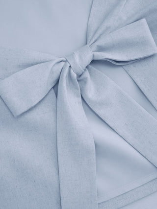 Linen-blend Boat Neckline Solid Bowknot Tank Top