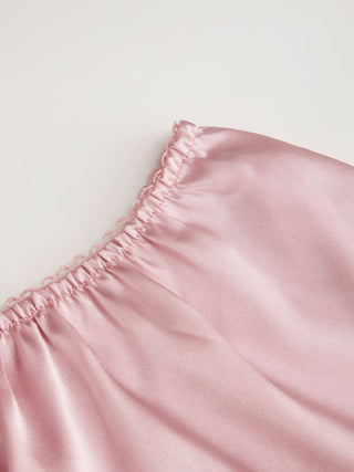 Satin Lace Trim Bowknot Tank Top & Low Rise Shorts Loungewear Set