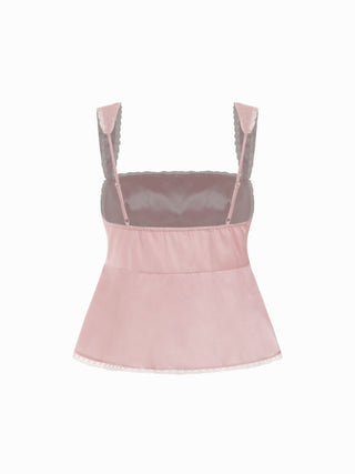Satin Lace Trim Bowknot Tank Top & Low Rise Shorts Loungewear Set