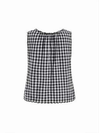 Woven Cotton Gingham Tie Tank Top & Mid Rise Shorts Loungewear Set For Home Bedroom