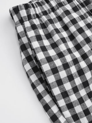 Woven Cotton Gingham Tie Tank Top & Mid Rise Shorts Loungewear Set For Home Bedroom