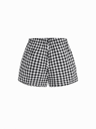 Woven Cotton Gingham Tie Tank Top & Mid Rise Shorts Loungewear Set For Home Bedroom