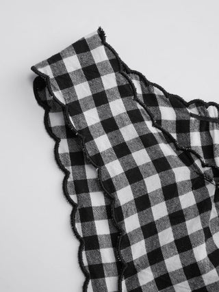 Woven Cotton Gingham Tie Tank Top & Mid Rise Shorts Loungewear Set For Home Bedroom