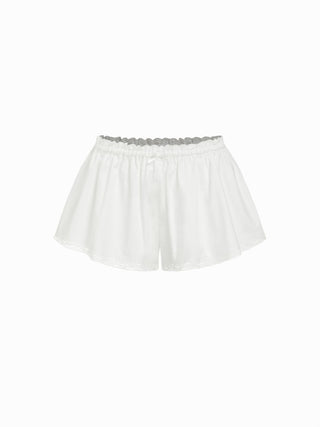 Woven Cotton Puff Sleeve Crop Top & Low Rise Shorts Loungewear Set For Home Bedroom