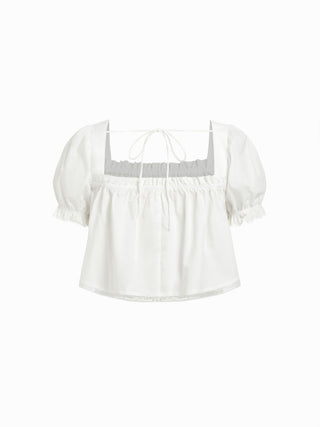 Woven Cotton Puff Sleeve Crop Top & Low Rise Shorts Loungewear Set For Home Bedroom