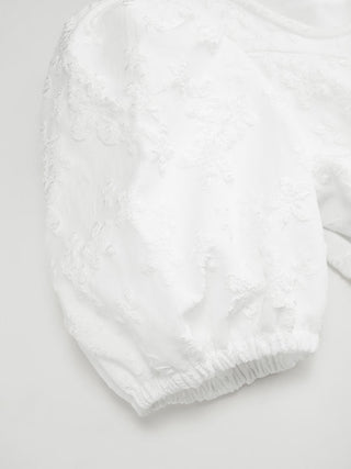 Jacquard Jacquard Square Neck Puff Sleeve Bowknot Ruffled Hem Blouse For Daily Casual Date