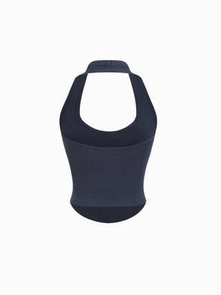 Cotton-blend Scoop Neck Halter Crop Top