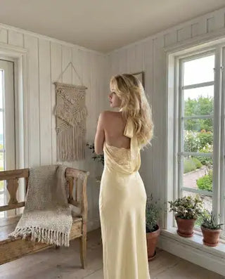 Satin Halter Neck Wrap High Rise Mermaid Maxi Dress