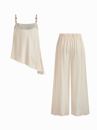 Linen-blend Asymmetrical Cami Top & Mid Rise Wide Leg Oversized Trousers Set