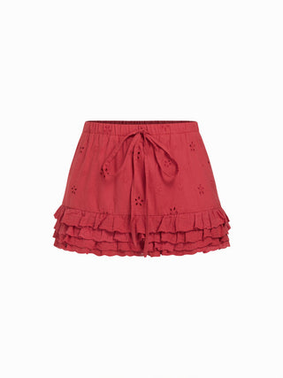 Square Neck Ruffled Top & Low Rise Embroidery Ruffle Hem Mini Skirt Set