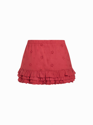 Square Neck Ruffled Top & Low Rise Embroidery Ruffle Hem Mini Skirt Set