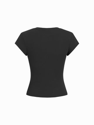 Cotton-blend Ruched Short Sleeve Tee