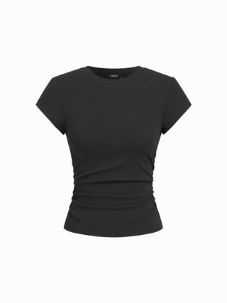 Cotton-blend Ruched Short Sleeve Tee