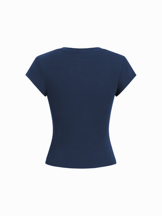 Cotton-blend Ruched Short Sleeve Tee