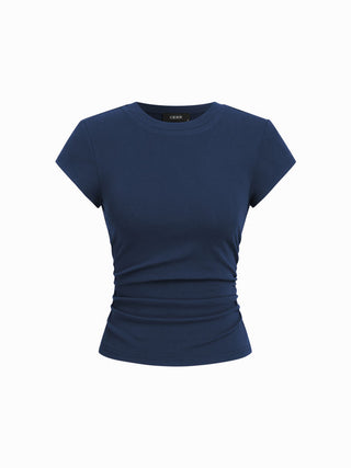 Cotton-blend Ruched Short Sleeve Tee