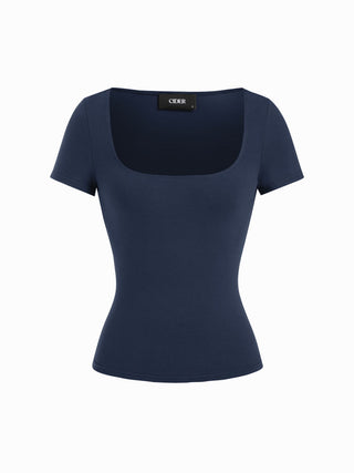 Cotton-blend Scoop Neckline Short Sleeve Tee