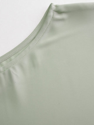 Satin Boat Neck Bell Sleeve Asymmetrical Blouse