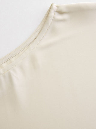 Satin Boat Neck Bell Sleeve Asymmetrical Blouse