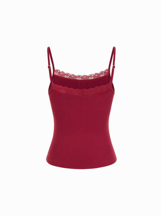 Lace Panel Ruched Henley Cami Top