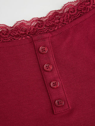 Lace Panel Ruched Henley Cami Top