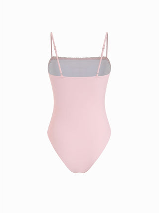 Square Neck Lace Trim Bowknot One Piece Swimsuit