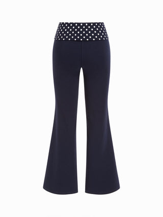High Stretch Cotton-blend Low Rise Polka Dot Flared Trousers
