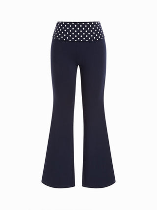 High Stretch Cotton-blend Low Rise Polka Dot Flared Trousers