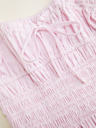 Cotton Cotton-blend Ruched Ruffle Sleeve Shirred Milkmaid Maxi Dress For Daily Casual Vacation