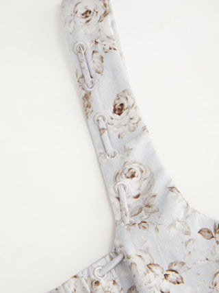 Cotton Floral Square Neck Tie Front Corset Tank Blouse