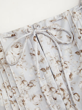 Cotton Floral Square Neck Tie Front Corset Tank Blouse
