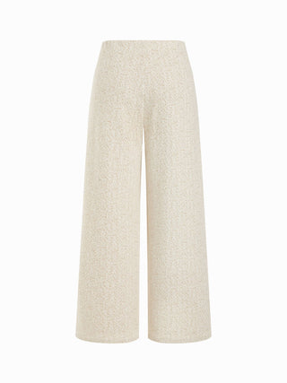 Cotton-blend Textured Mid Rise Wide Leg Trousers With Metal Detail