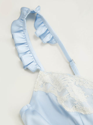 Satin Lace Trim Bowknot Ruffle Sleeve Mini Slip Dress