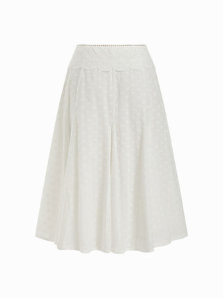 Woven Cotton Jacquard Mid Rise Embroidery A-line Midi Skirt For Daily Casual