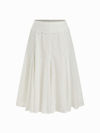 Woven Cotton Jacquard Mid Rise Embroidery A-line Midi Skirt For Daily Casual