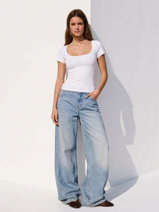 Cotton-blend Scoop Neckline Short Sleeve Tee