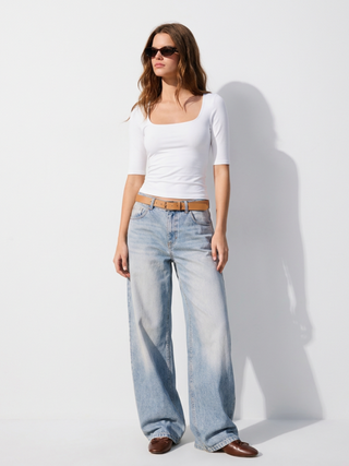 Cotton-blend Scoop Neckline Mid-length Sleeve Tee