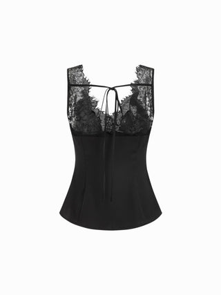 Satin Satin V-neck Lace Tank Top For Party/Clubbing
