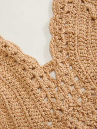 Knit Fabric Knit Halter Neckline Hollow Out Shell Detail Cover Up Set For Vacation Holiday Beach