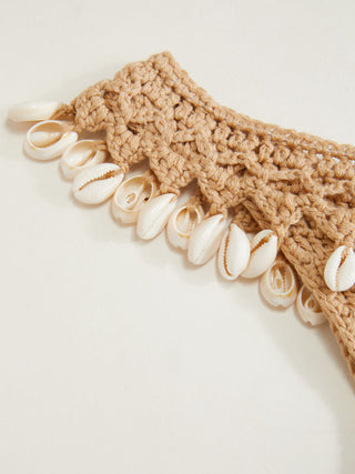 Knit Fabric Knit Halter Neckline Hollow Out Shell Detail Cover Up Set For Vacation Holiday Beach