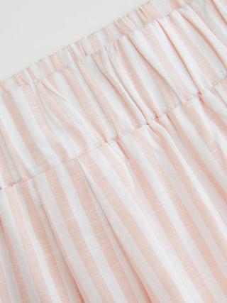 Woven Cotton-blend Striped Puff Sleeve Bowknot Top & Mid Rise Wide Leg Loungewear Set For Home Bedroom