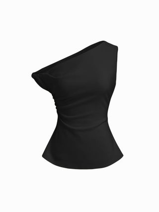 Woven Asymmetrical Neck Twist Ruched Tank Top For Daily Casual