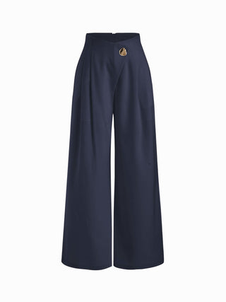 High Rise Metal Button Pleated Wide Leg Trousers