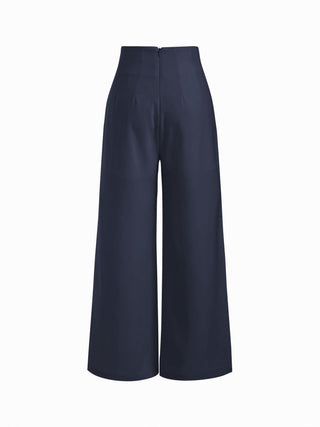 High Rise Metal Button Pleated Wide Leg Trousers
