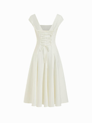 Square Neck Short Sleeve Wrap A-line Maxi Dress