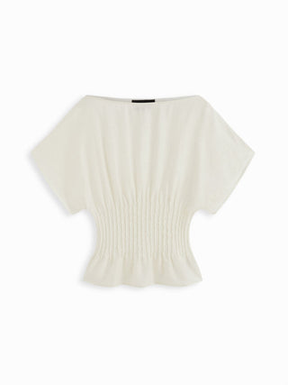 Linen-blend Linen-blend Boat Neck Ruched Batwing Sleeve Blouse For Daily Casual