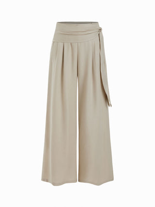 Linen-blend Linen-blend Low Rise Wrap Waist Wide Leg Trousers For Work