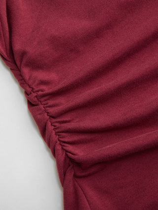 Cotton-blend Boat Neck Ruched Asymmetrical Hem Short Sleeve Tee