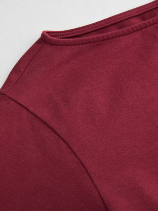 Cotton-blend Boat Neck Ruched Asymmetrical Hem Short Sleeve Tee