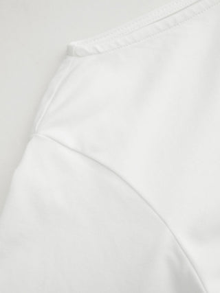 Cotton-blend Boat Neck Ruched Asymmetrical Hem Short Sleeve Tee
